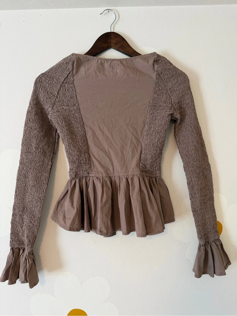 Free People Taupe Tropical Vibes Long Sleeve Smocked Top | Free-est